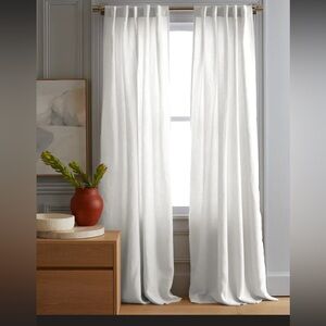 Quince 48” x 108” White European Linen Light Filtering Curtain Panel
